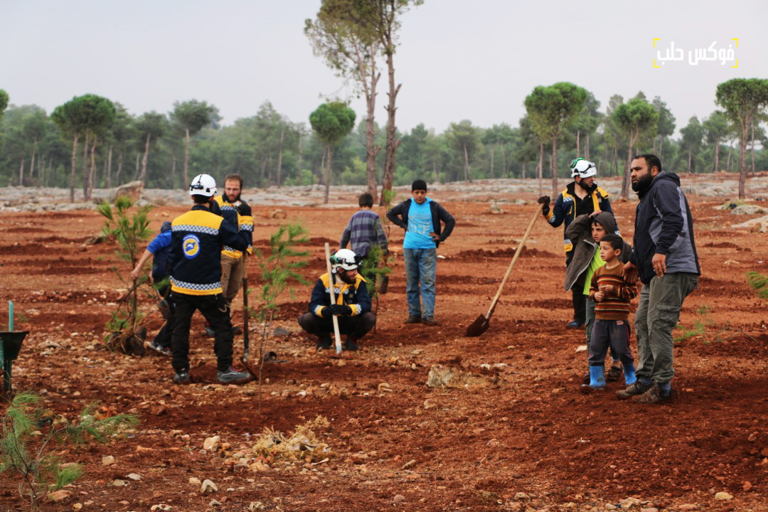 مشاركة عناصر من الدفاع المدني لزراعة 2000 غرسة حراجية في قرية كفر حلب.