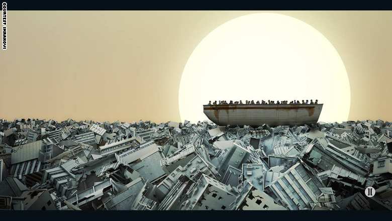 لوحة بعنوان "طوفان" من تصميم الفنان السوري "عمرانوفي" -أنترنيت