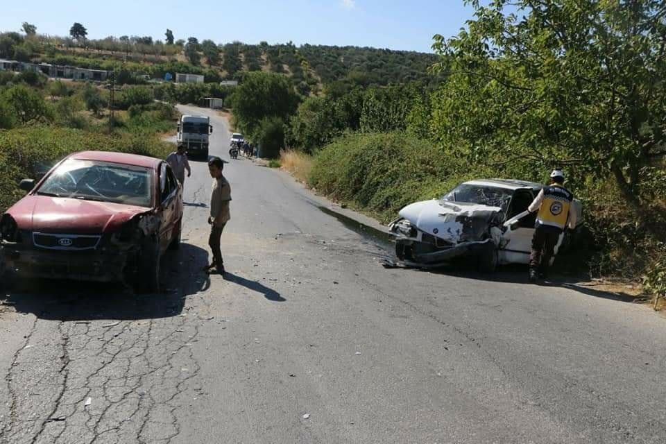 أحد الحوادث المرورية في إدلب المصدر: فيس بوك