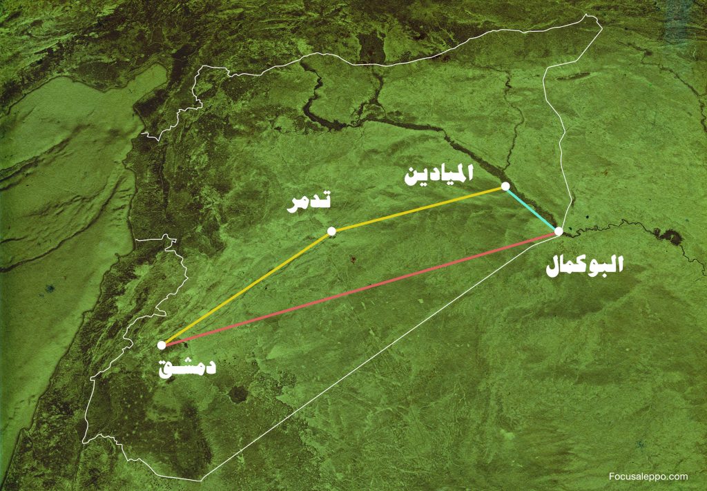 خريطة توضيحية للطريق الإيراني من الحدود العراقية إلى دمشق - فوكس حلب
