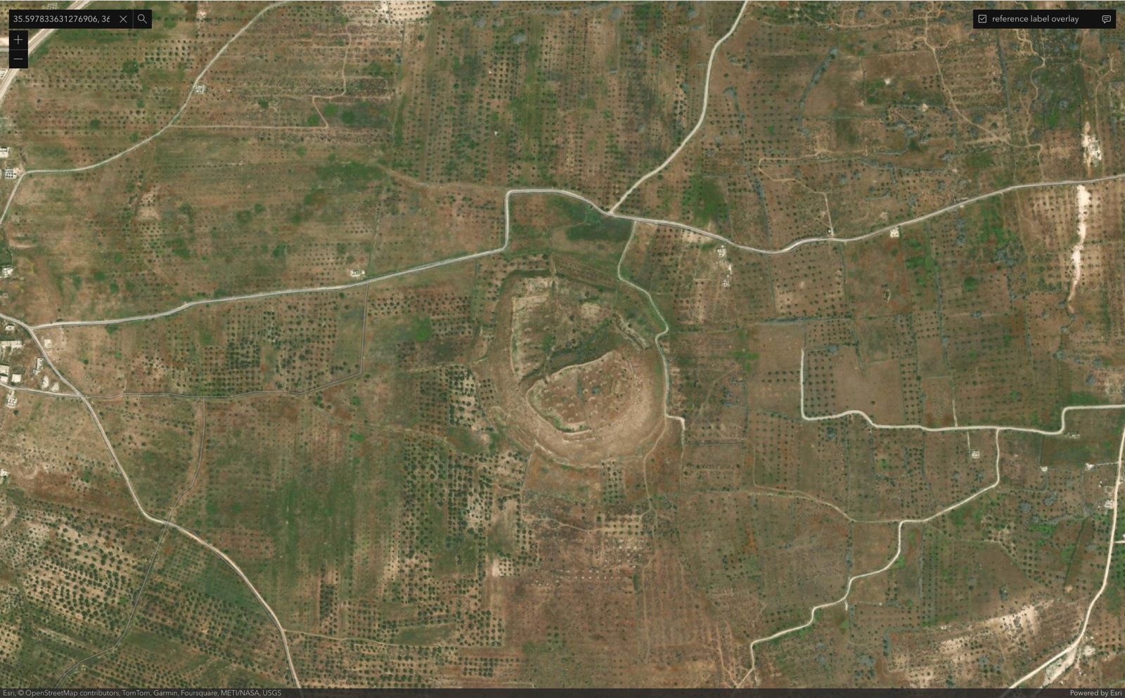 تل حزارين في ريف مدينة ادلب، شباط 2024- المصدر: World Imagery Wayback