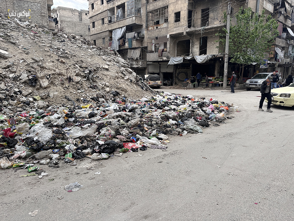 أحد شوارع حي بستان الباشا في مدينة حلب، أيار 2025.