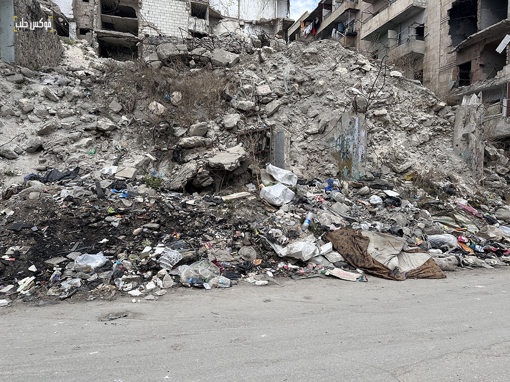 أحد شوارع حي بستان الباشا في مدينة حلب، أيار 2025.