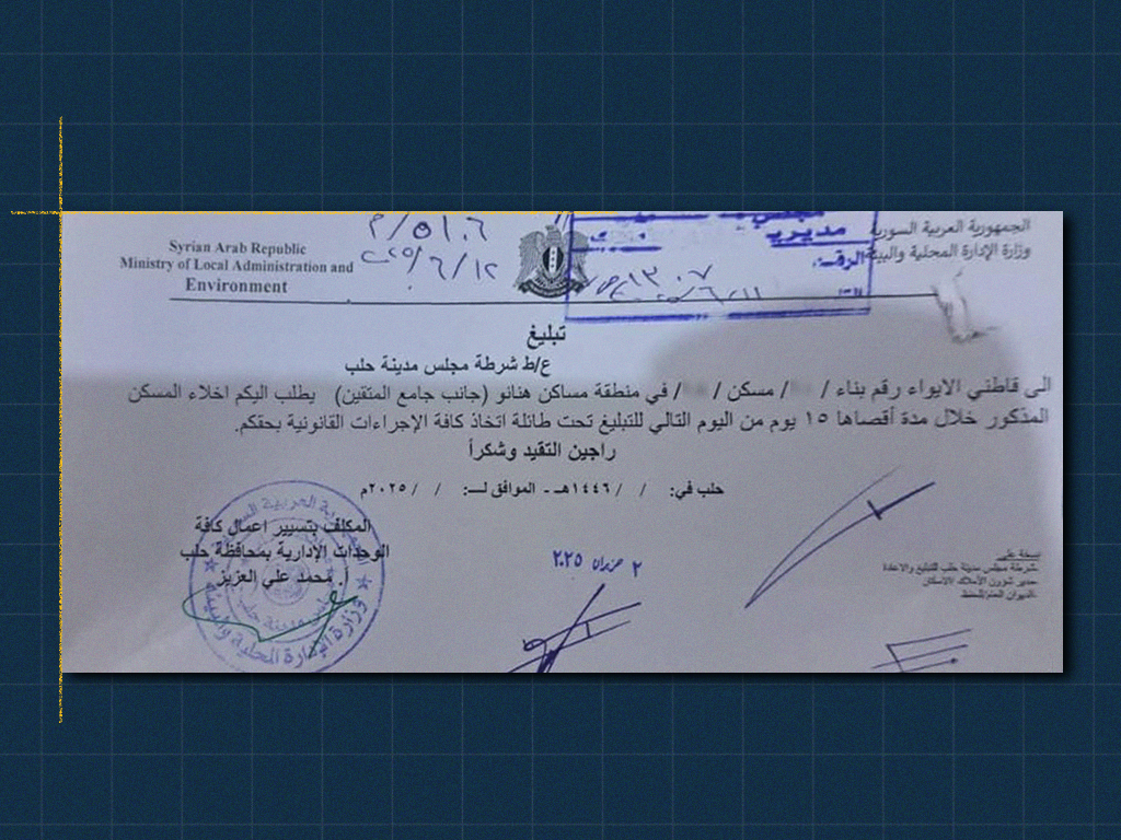 البلاغ الرسمي الذي تلقاه السكان ويطالبهم بالإخلاء.